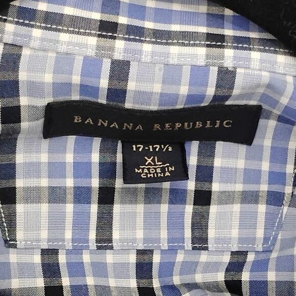Banana Republic Plaid Dress Shirt Button Up Plaid Flap Pockets Blue White XL - Picture 4 of 5